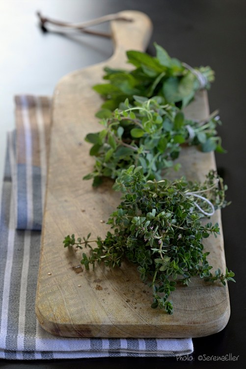 Fresh herbs on wooden board :: Sale e Pepe Magazine | Food Styling: Orsola Ciriello Kogan | Photo: ©SerenaEller