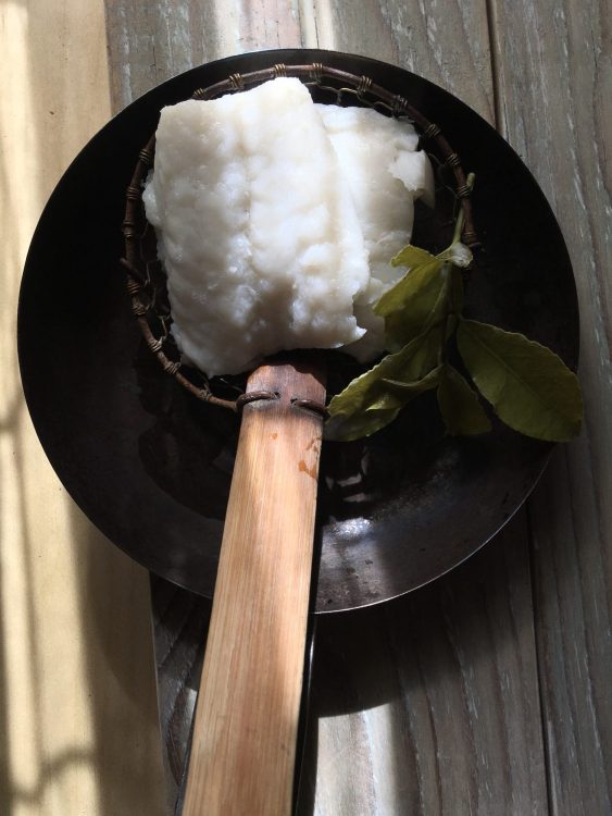 Steamed Salt Cod on a ladle | Recipe, styling and photo ©OrsolaCirielloKogan