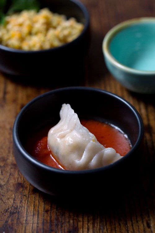 Asian Inspired: Gyoza on fresh tomato sauce | Recipe Orsola Ciriello Kogan and Simona Scarone | Styling: Orsola Ciriello Kogan | ©RosangelaGiannoccaro