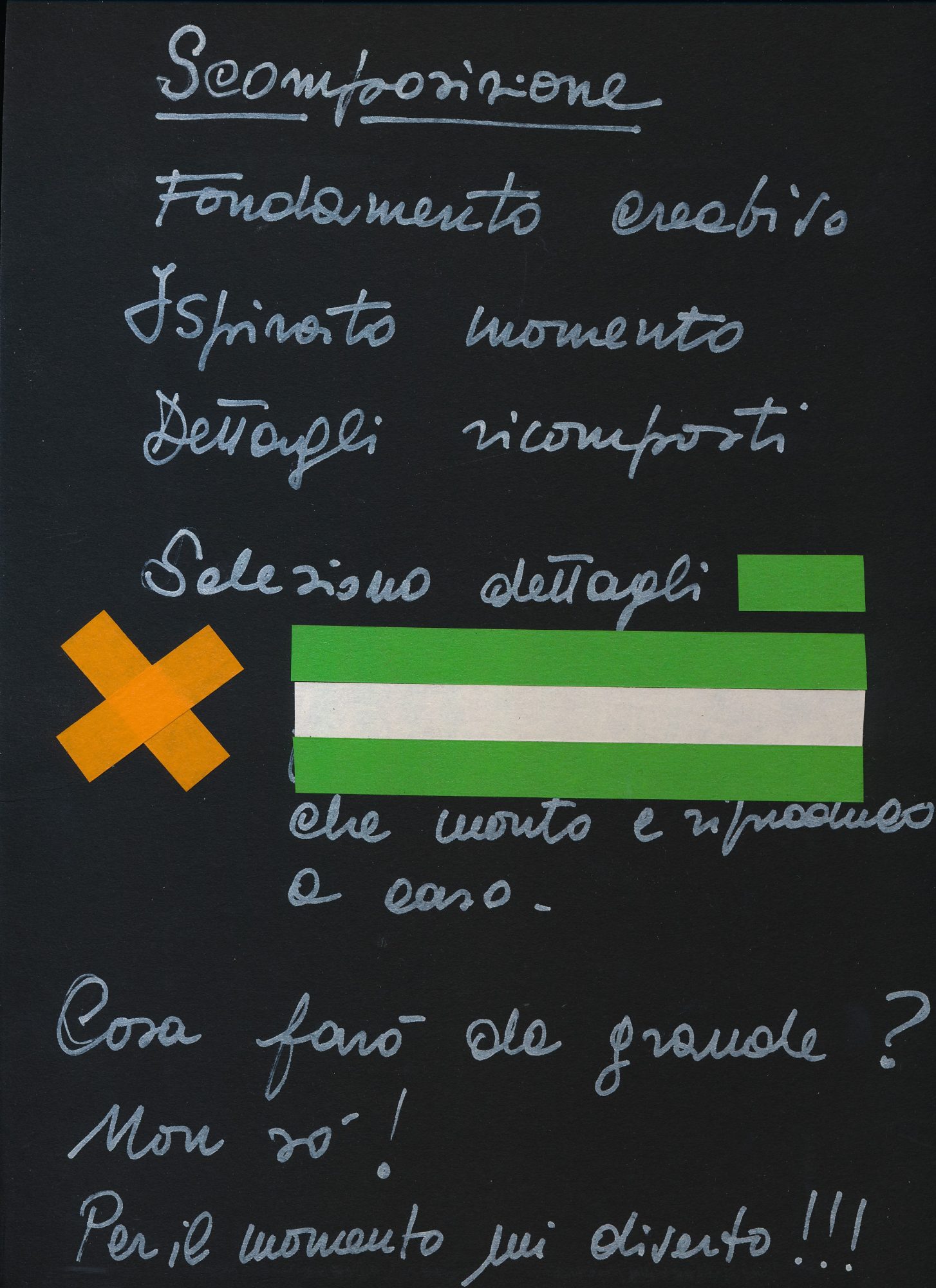 "Scomposizione" On Deconstruction | Colored scotch and text on paper | Mixed_Media_Collage | ©OrsolaCirielloKogan