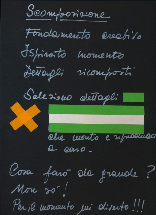 Up close and personal: Scomposizione, on Deconstruction | Colored scotch and text on paper | Mixed Media Collage ©OrsolaCirielloKogan