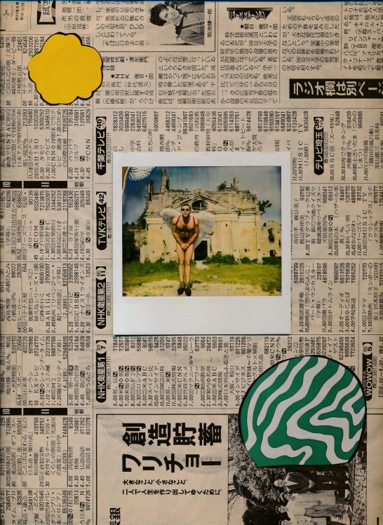 Instant Polaroid Collection: Antonio in wings | Collage on an old Japanese newspaper | Mixed Media Collage ©OrsolaCirielloKogan
